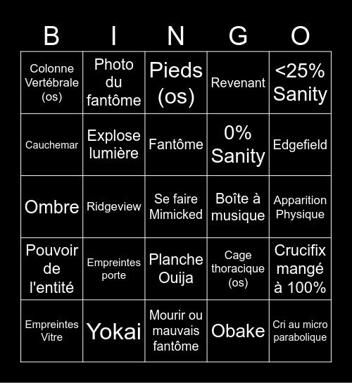 Bingo Phasmo Card 10 Bingo Card