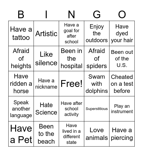 Ice Breaker Bingo Card