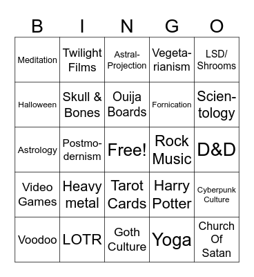 Demonic Possession BINGO Card