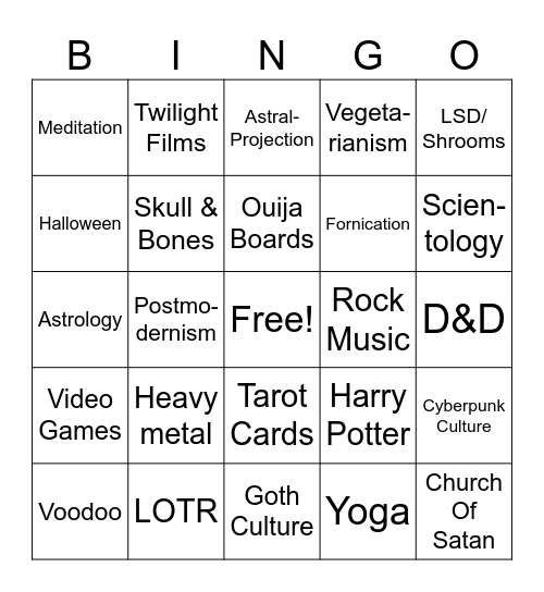 Demonic Possession BINGO Card