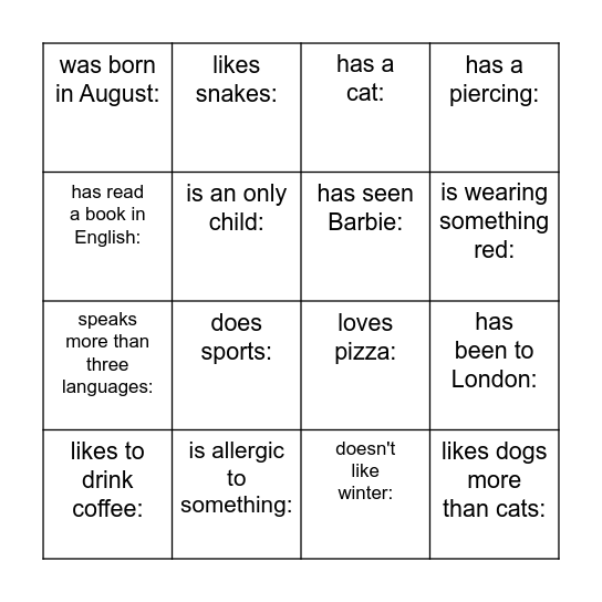 Find someone who... Bingo Card