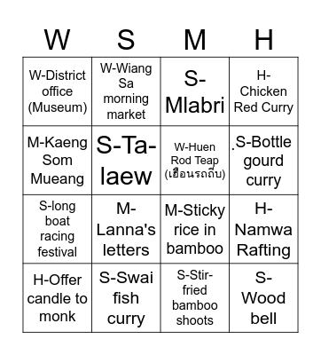 WiangSa My Homeland Bingo Card