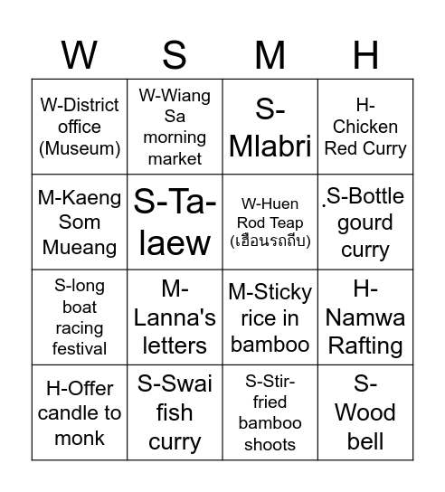 WiangSa My Homeland Bingo Card