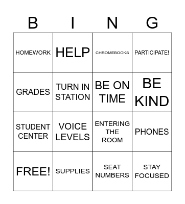 CLASS PROCEDURES IN SCIENCE Bingo Card