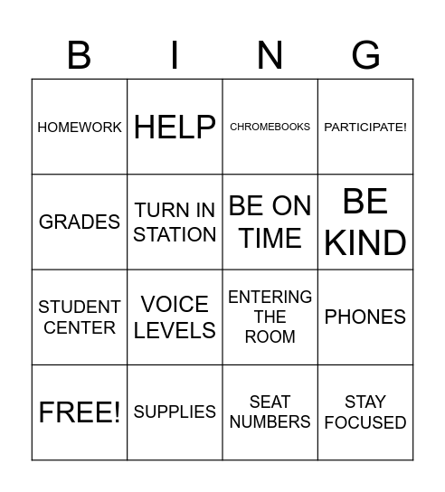 CLASS PROCEDURES IN SCIENCE Bingo Card