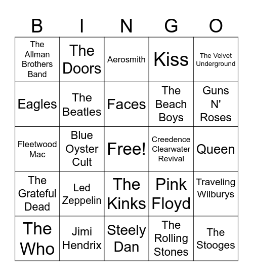 Classic Rock Groups Bingo Card