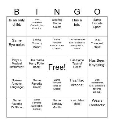 Find Someone Who Bingo Card