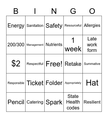 Culinary Essentials Bingo Card