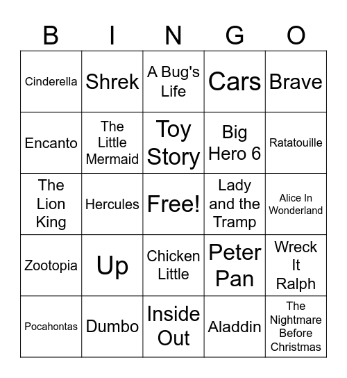 Disney Bingo MM Bingo Card