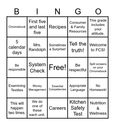 FCS 6 Bingo Card