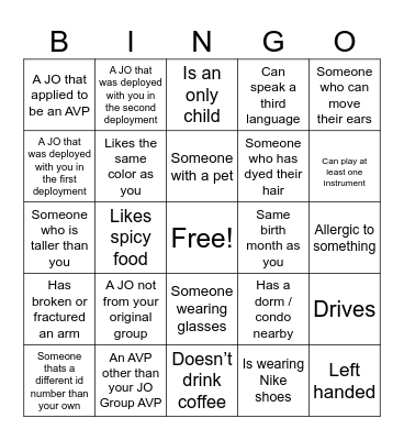 JO Graduation Human Bingo Card Bingo Card