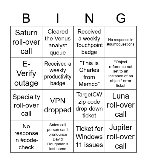 Untitled Bingo Card