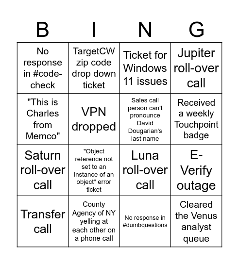 Untitled Bingo Card