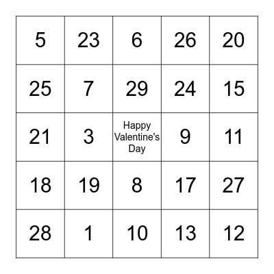 Valentine's Bingo Card