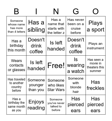 Meet the Class Bingo Card