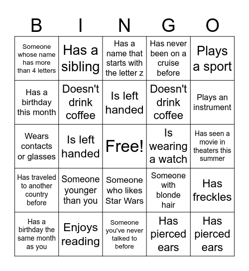 Meet the Class Bingo Card