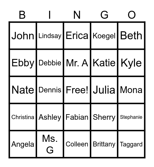 Staff Bingo Card