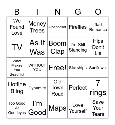 Pop Bingo MM Bingo Card