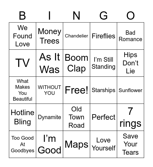 Pop Bingo MM Bingo Card