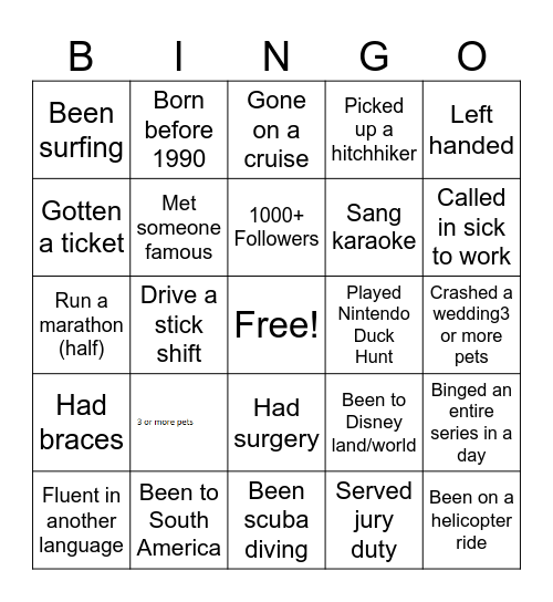 Have You Ever... Bingo Card