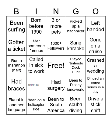 Have You Ever... Bingo Card