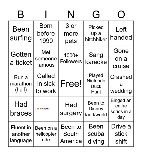 Have You Ever... Bingo Card