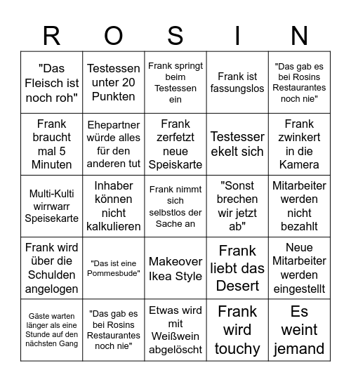 Rosins Restaurantes Bingo Card