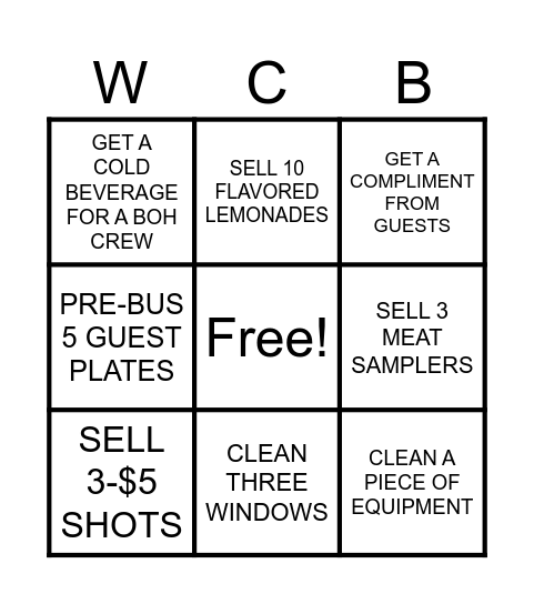 WCB BINGO MEAL Bingo Card