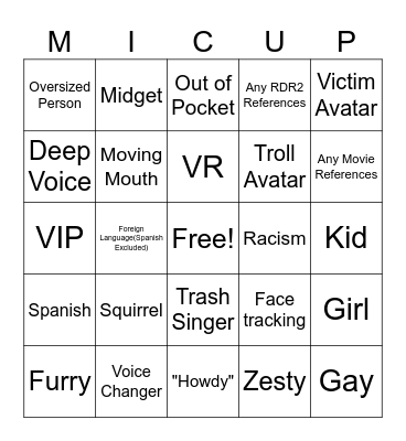 Mic Up Bingo Card