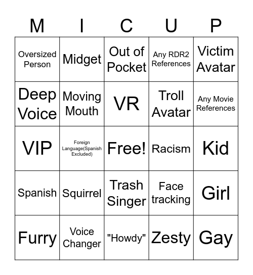 Mic Up Bingo Card