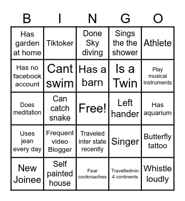 Team Building Bingo Card