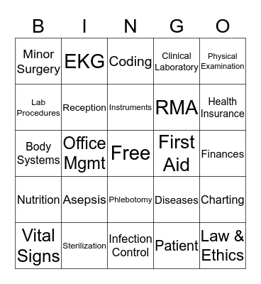 Medical Assistant Word Bank Bingo Card