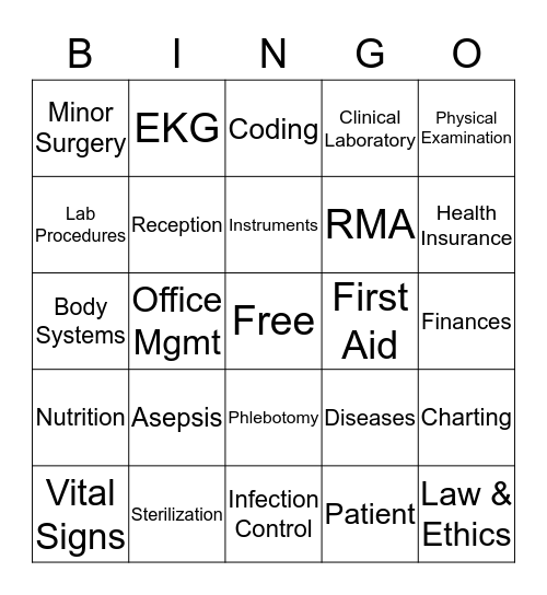 Medical Assistant Word Bank Bingo Card