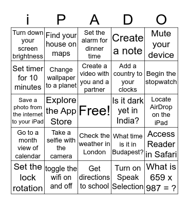 i Pad Basics Bingo Card