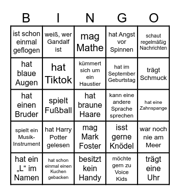 Kennenlern Bingo Card