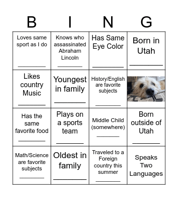 First Day Bingo Card