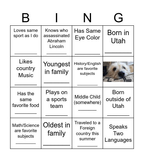 First Day Bingo Card