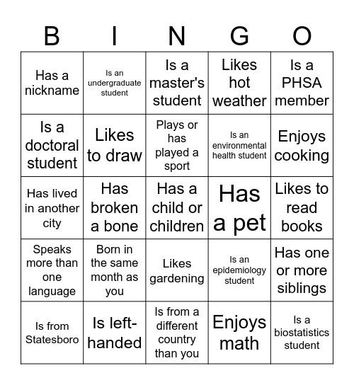 Getting to Know BEES Bingo Card