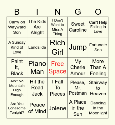 Classic Oldies Music Bingo Card