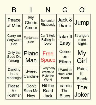 Classic Oldies Music Bingo Card