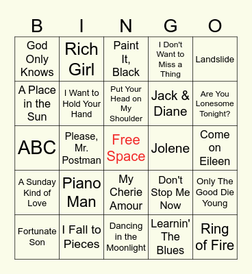 Classic Oldies Music Bingo Card