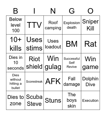 Warzone 2 Bingo Card