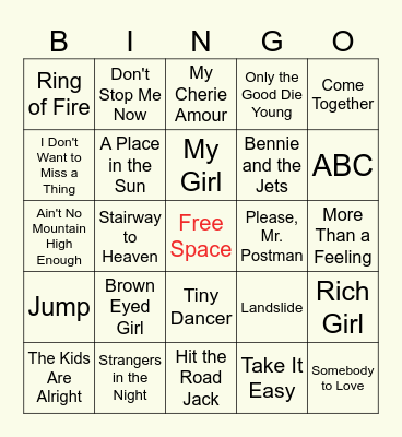 Classic Oldies Music Bingo Card