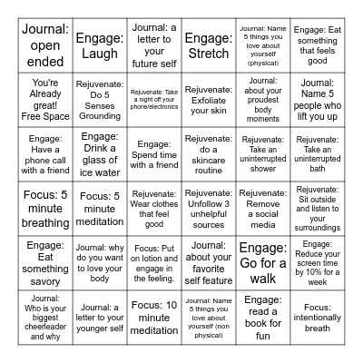 Love Your Body Bingo Card
