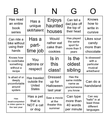 Icebreaker BINGO: Find someone who... Bingo Card