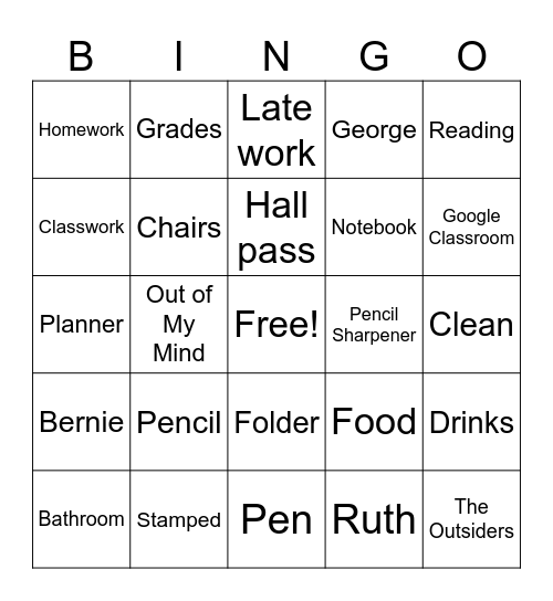 Room 407 Bingo Card