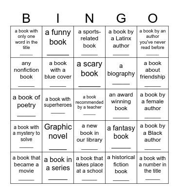 Fall Reading Challenge Bingo Card