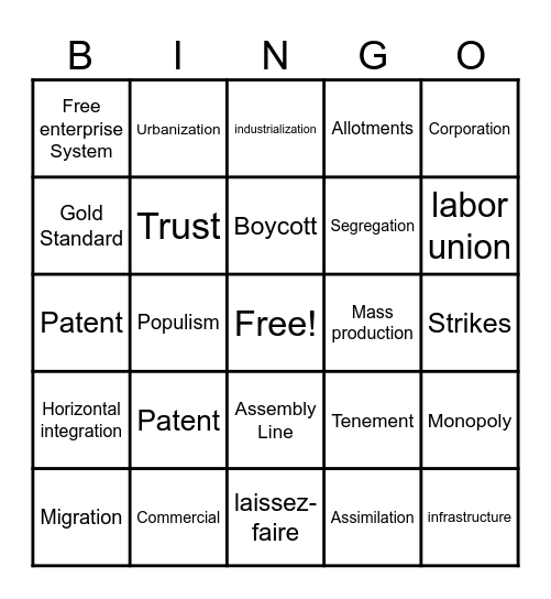 Unit 1 Vocabulary Bingo Card