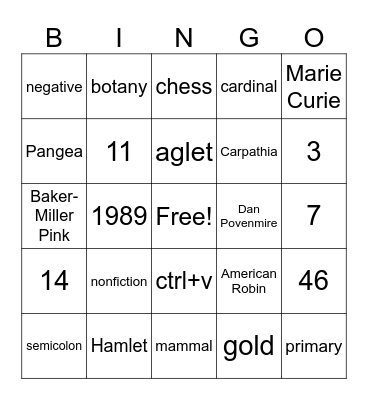 Back-to-School Bingo Card