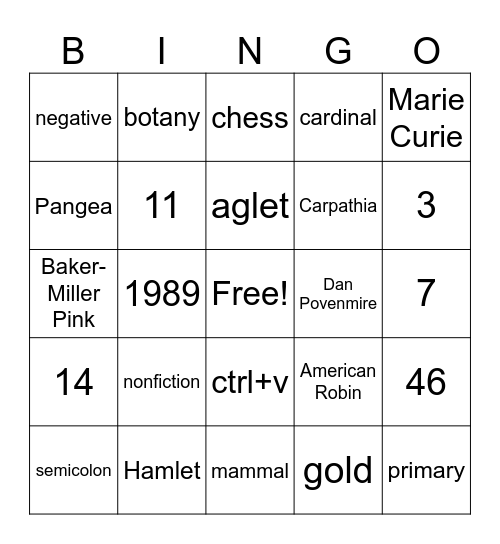 Back-to-School Bingo Card